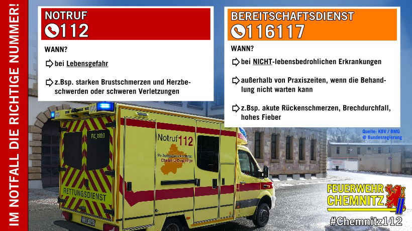 Der Unterschied zwischen der Notrufnummer 112 und der Rufnummer 116117 für den ärztlichen Bereitschaftsdienst